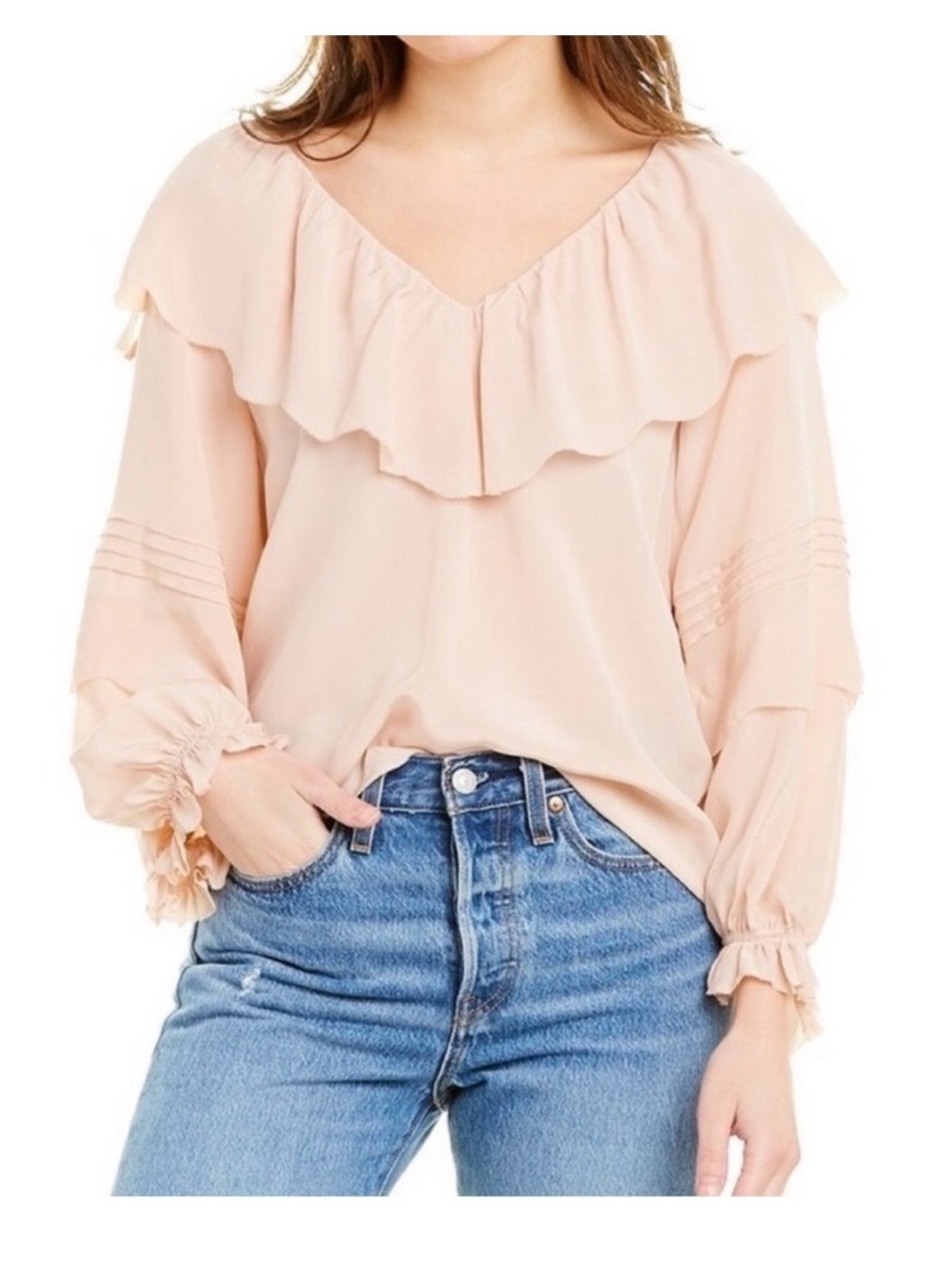 Joie Peach Ruffle V-Neck Blouse